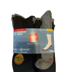 Hanes cushion crew cool comfort black socks 10 pair Sz 12-14   BagBQ